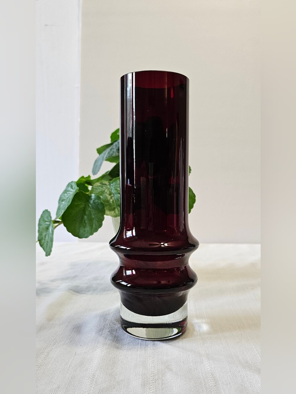 Vintage Mid-Century Modern Scandinavian Style Ruby Cranberry Red Art Glass Vase